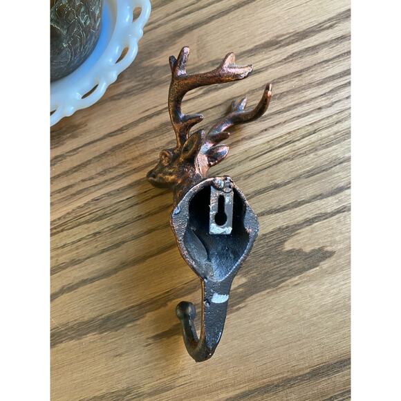 Rustic Reindeer Elk Deer Head Coat Hook Coppertone Metal - Picture 3 of 4